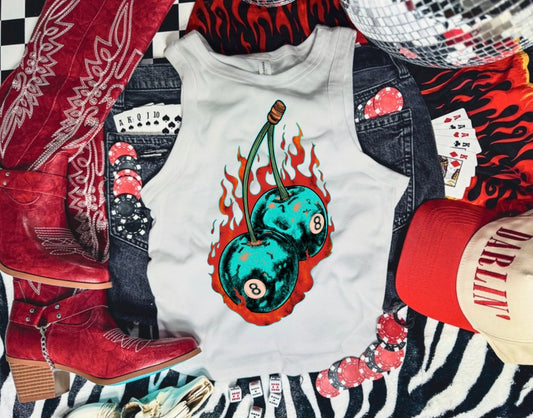 Flamin’ Cherries Cropped Tank